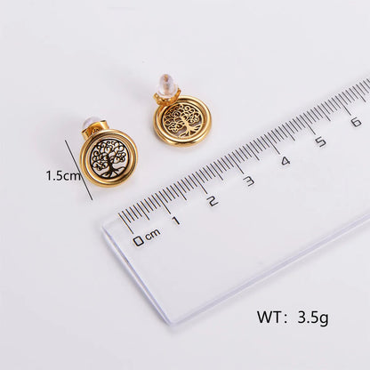 1 Pair Casual Life Tree Plating Stainless Steel 18k Gold Plated Ear Studs