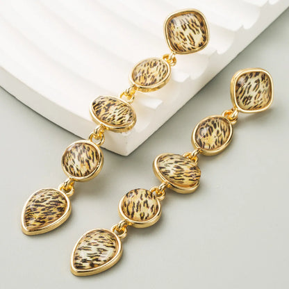 1 Pair Casual Modern Style Classic Style Oval Inlay Alloy Resin 18K Gold Plated Drop Earrings