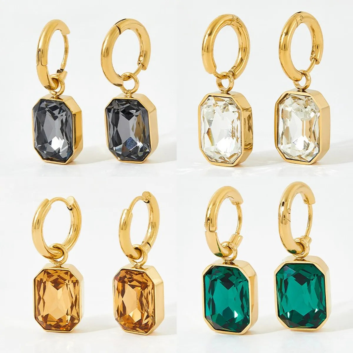 1 Pair Casual Modern Style Cool Style Square Plating 304 Stainless Steel Zircon 16K Gold Plated White Gold Plated Gold Plated Earrings