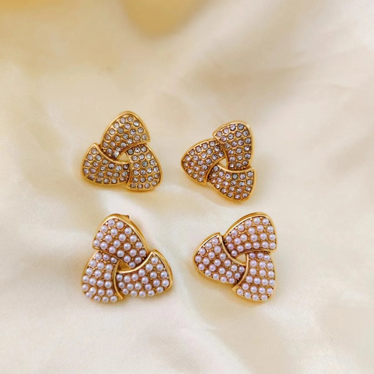 1 Pair Casual Modern Style Eye Plating Inlay 304 Stainless Steel Rhinestones Pearl 18K Gold Plated Ear Studs