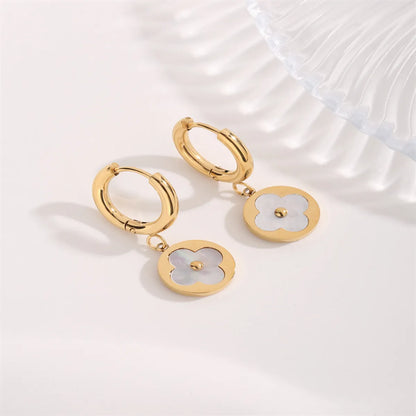 1 Pair Casual Modern Style Flower Titanium Steel Gold Plated Drop Earrings