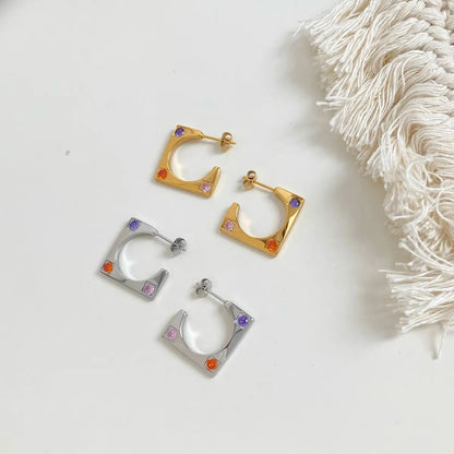 1 Pair Casual Modern Style Geometric Plating Inlay 304 Stainless Steel Zircon 16K Gold Plated White Gold Plated Gold Plated Ear Studs