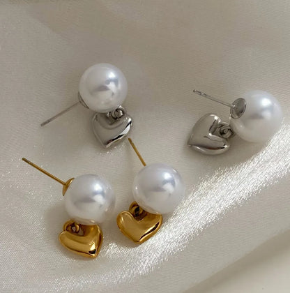 1 Pair Casual Modern Style Heart Shape Plating Inlay 304 Stainless Steel Artificial Pearls 16K Gold Plated White Gold Plated Gold Plated Drop Earrings