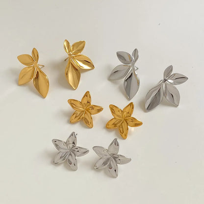 1 Pair Casual Modern Style Leaves Flower Plating 304 Stainless Steel 16K Gold Plated White Gold Plated Gold Plated Ear Studs