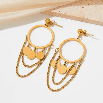 1 Pair Casual Modern Style Round Chain 304 Stainless Steel 16K Gold Plated White Gold Plated Gold Plated Drop Earrings