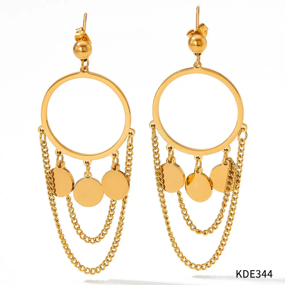 1 Pair Casual Modern Style Round Chain 304 Stainless Steel 16K Gold Plated White Gold Plated Gold Plated Drop Earrings