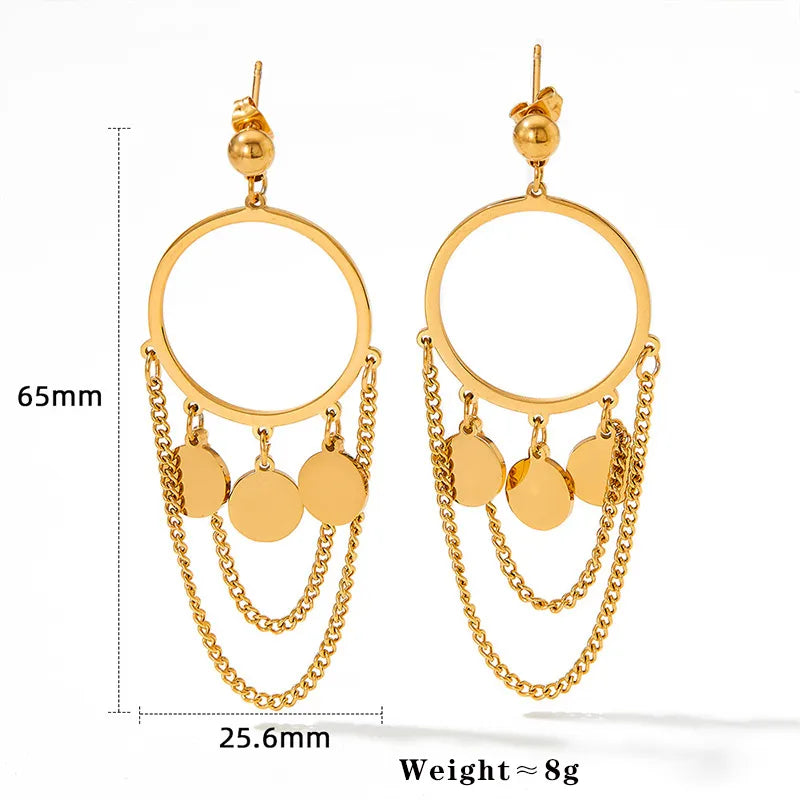 1 Pair Casual Modern Style Round Chain 304 Stainless Steel 16K Gold Plated White Gold Plated Gold Plated Drop Earrings