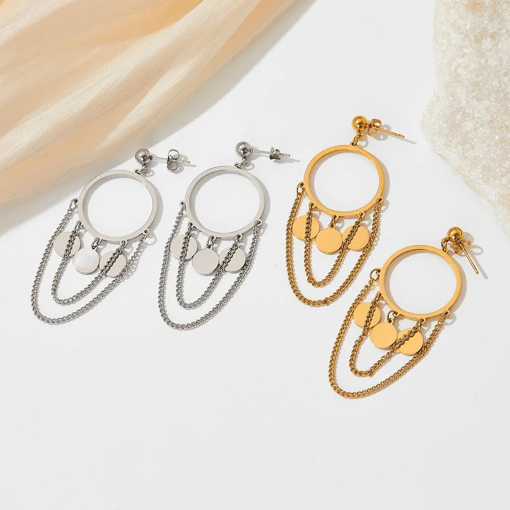 1 Pair Casual Modern Style Round Chain 304 Stainless Steel 16K Gold Plated White Gold Plated Gold Plated Drop Earrings