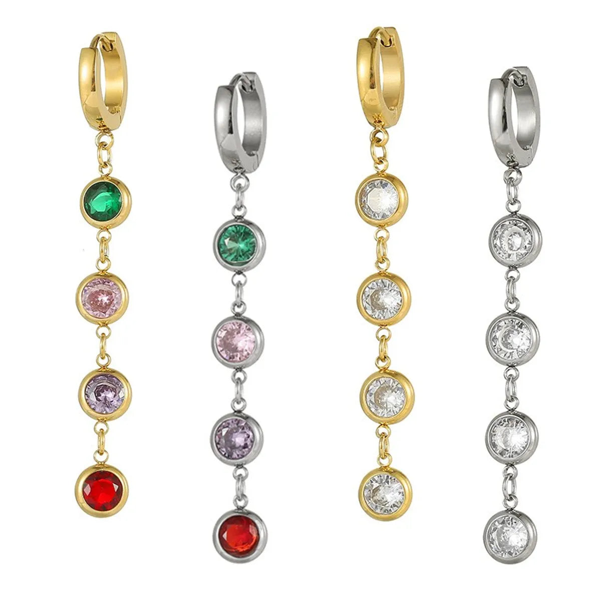 1 Pair Casual Modern Style Round Inlay 304 Stainless Steel Zircon 16K Gold Plated White Gold Plated Gold Plated Drop Earrings