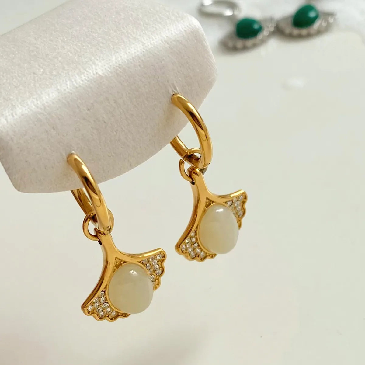 1 Pair Casual Modern Style Sector Plating Inlay 304 Stainless Steel Zircon 16K Gold Plated White Gold Plated Gold Plated Drop Earrings