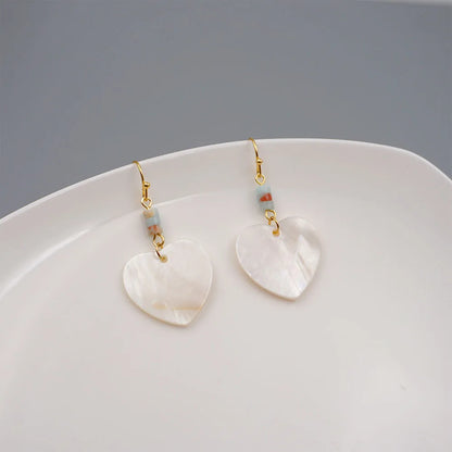 1 Pair Casual Modern Style Simple Style Heart Shape Handmade Shell Drop Earrings