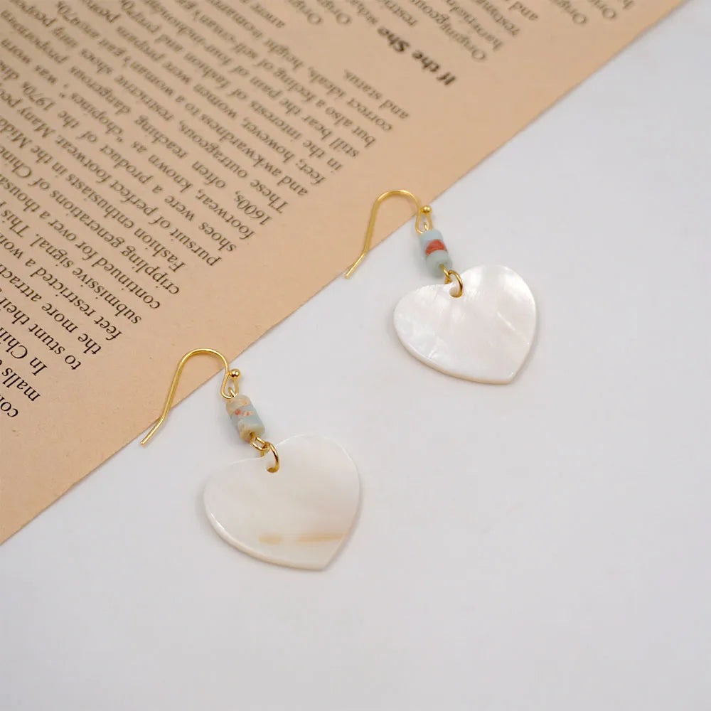 1 Pair Casual Modern Style Simple Style Heart Shape Handmade Shell Drop Earrings