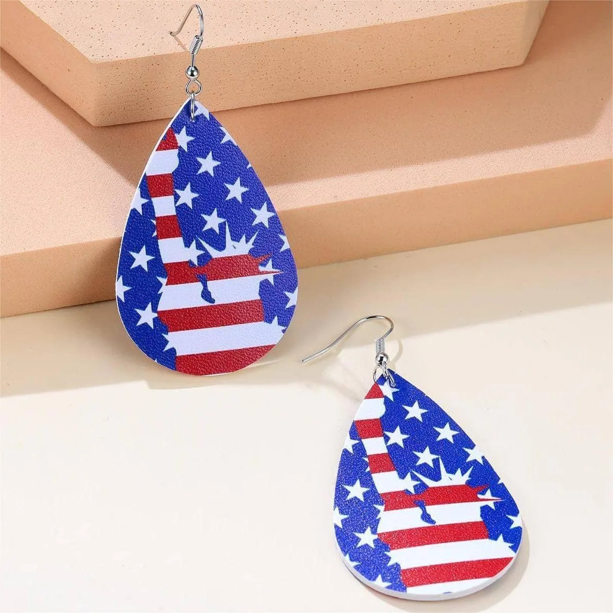 1 Pair Casual National Flag Star Printing Arylic Pu Leather Drop Earrings