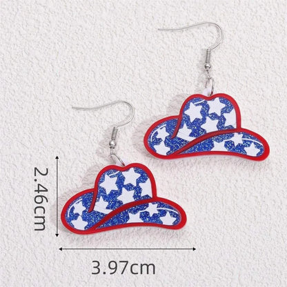 1 Pair Casual National Flag Star Printing Arylic Pu Leather Drop Earrings