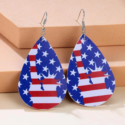 1 Pair Casual National Flag Star Printing Arylic Pu Leather Drop Earrings