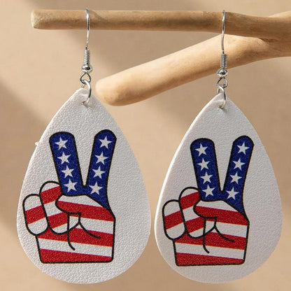 1 Pair Casual National Flag Star Printing Arylic Pu Leather Drop Earrings