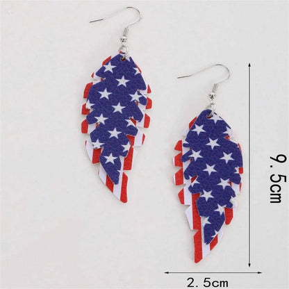 1 Pair Casual National Flag Star Printing Arylic Pu Leather Drop Earrings