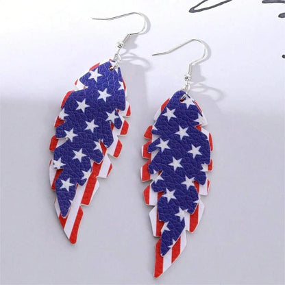 1 Pair Casual National Flag Star Printing Arylic Pu Leather Drop Earrings