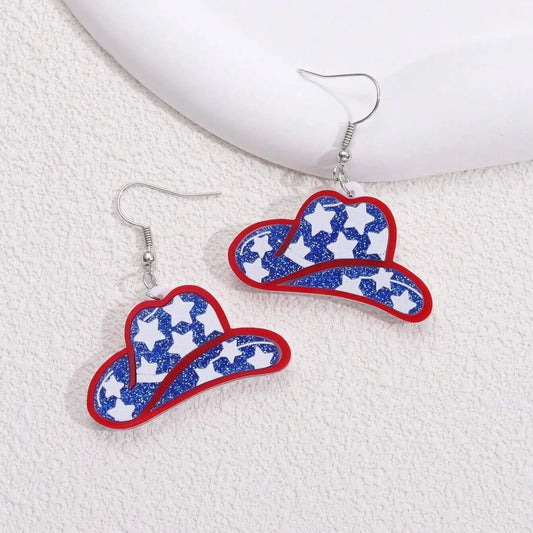 1 Pair Casual National Flag Star Printing Arylic Pu Leather Drop Earrings