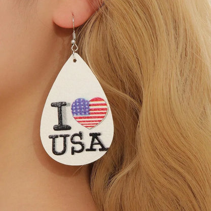 1 Pair Casual National Flag Star Printing Arylic Pu Leather Drop Earrings