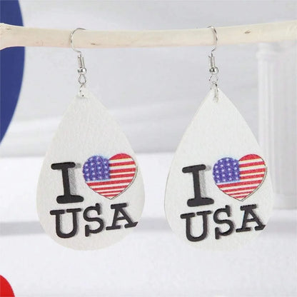 1 Pair Casual National Flag Star Printing Arylic Pu Leather Drop Earrings