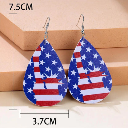 1 Pair Casual National Flag Star Printing Arylic Pu Leather Drop Earrings