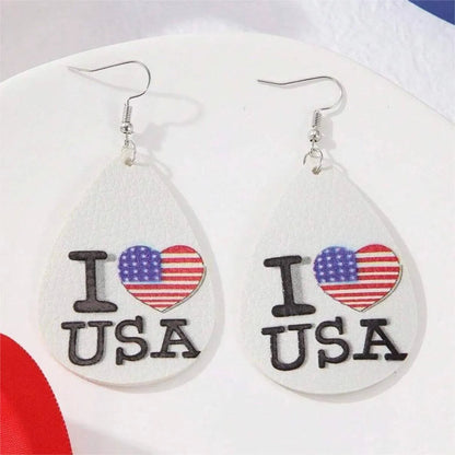 1 Pair Casual National Flag Star Printing Arylic Pu Leather Drop Earrings