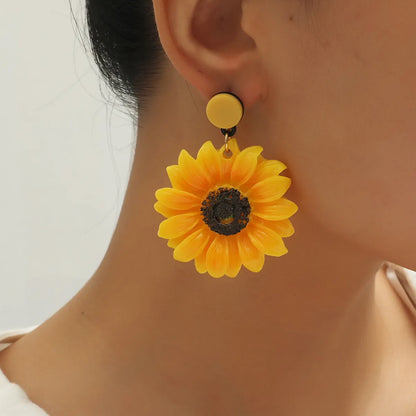 1 Pair Casual Oversized Sunflower Arylic Drop Earrings