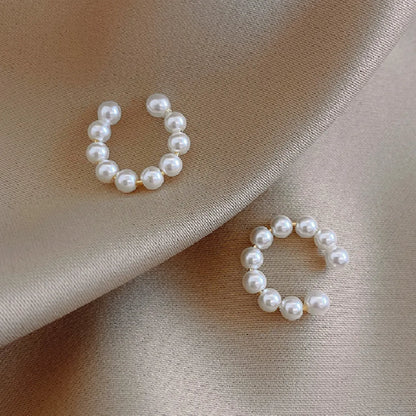 1 Pair Casual Pearl Beaded Plating Alloy Ear Clips