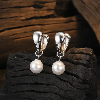 1 Pair Casual Pearl Plating Inlay Sterling Silver Shell 24k Gold Plated White Gold Plated Earrings