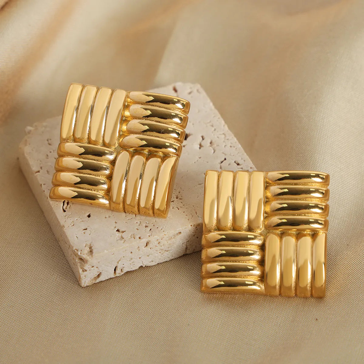 1 Pair Casual Punk Simple Style Square Plating Carving Titanium Steel 18k Gold Plated Ear Studs