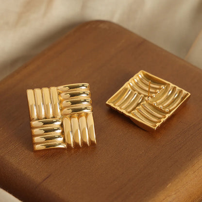 1 Pair Casual Punk Simple Style Square Plating Carving Titanium Steel 18k Gold Plated Ear Studs