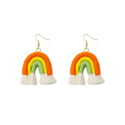 1 Pair Casual Rainbow Cloth Handmade Tassel Women's Drop Earrings