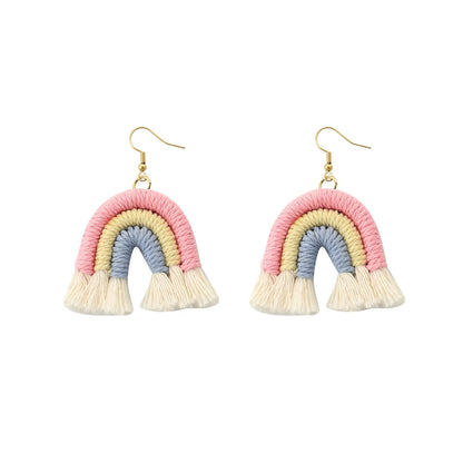 1 Pair Casual Rainbow Cloth Handmade Tassel Women's Drop Earrings