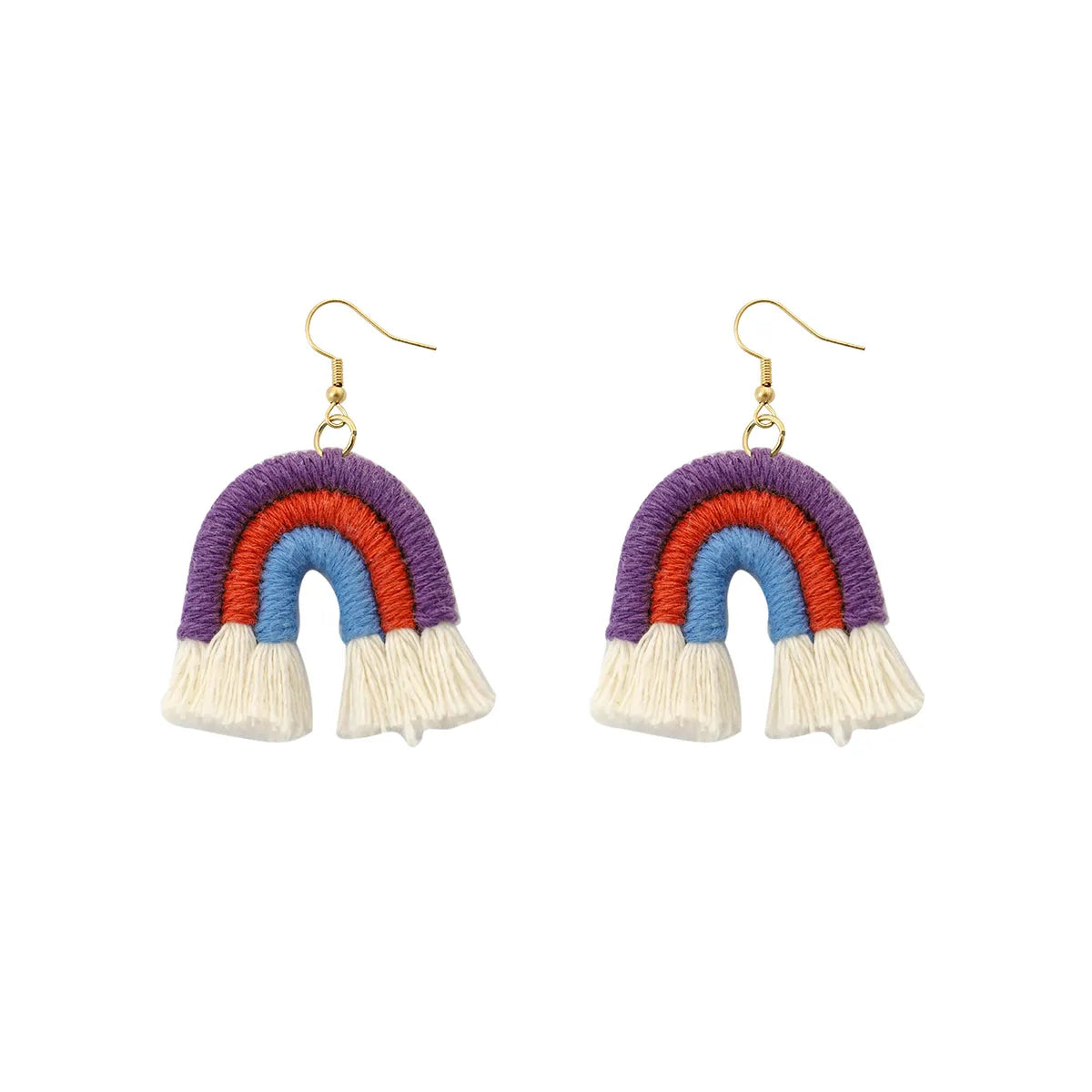 1 Pair Casual Rainbow Cloth Handmade Tassel Women's Drop Earrings