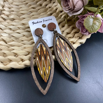 1 Pair Casual Retro Beach Leaf Waves Stoving Varnish Wood Drop Earrings