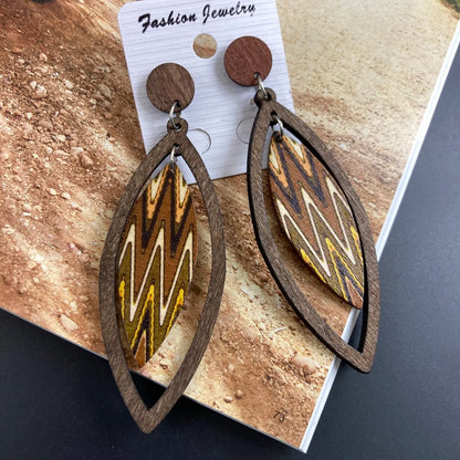 1 Pair Casual Retro Beach Leaf Waves Stoving Varnish Wood Drop Earrings