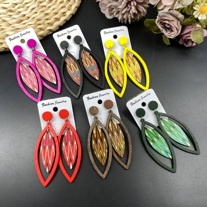 1 Pair Casual Retro Beach Leaf Waves Stoving Varnish Wood Drop Earrings