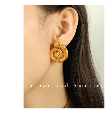 1 Pair Casual Retro Classic Style Swirl Pattern Polishing Plating 304 Stainless Steel 18K Gold Plated Ear Studs