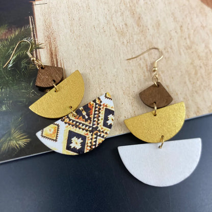 1 Pair Casual Retro Ethnic Style 3D Print Semicircle Digital Printing Stoving Varnish Wood Drop Earrings