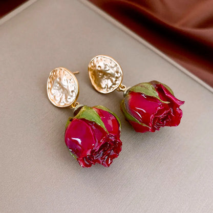 1 Pair Casual Retro Flower Plating Alloy Drop Earrings