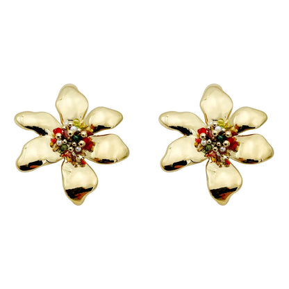 1 Pair Casual Retro Flower Plating Metal Stainless Steel Gold Plated Ear Studs