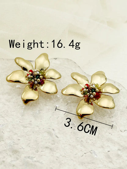 1 Pair Casual Retro Flower Plating Metal Stainless Steel Gold Plated Ear Studs