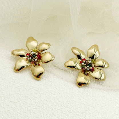 1 Pair Casual Retro Flower Plating Metal Stainless Steel Gold Plated Ear Studs