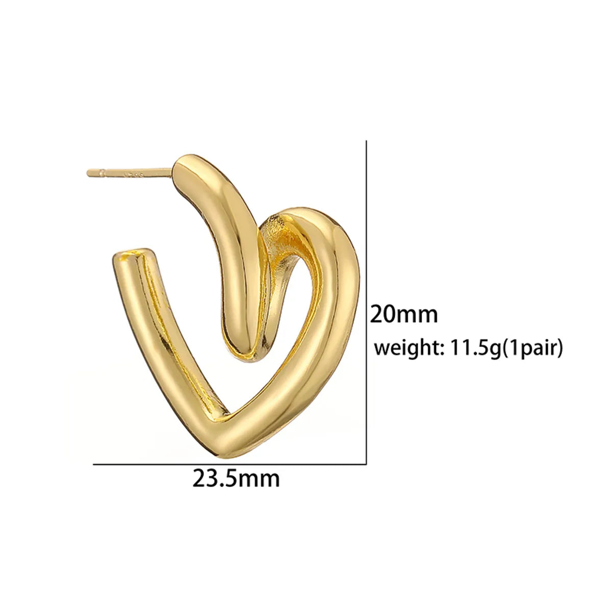 1 Pair Casual Retro Heart Shape Pea Plating Copper 18k Gold Plated Earrings