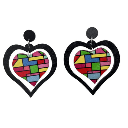 1 Pair Casual Retro Heart Shape Stoving Varnish Wood Drop Earrings