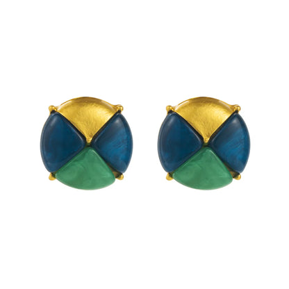 1 Pair Casual Retro Round Square Hollow Out Inlay Carving Resin Zinc Alloy Resin Glass 14K Gold Plated Ear Studs