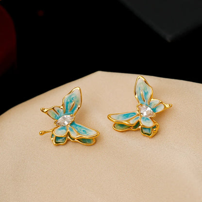 1 Pair Casual Retro Simple Style Butterfly Enamel Plating Copper Zircon 18K Gold Plated Ear Studs