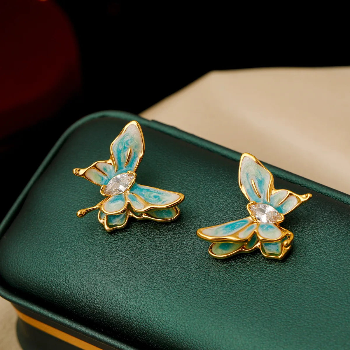 1 Pair Casual Retro Simple Style Butterfly Enamel Plating Copper Zircon 18K Gold Plated Ear Studs