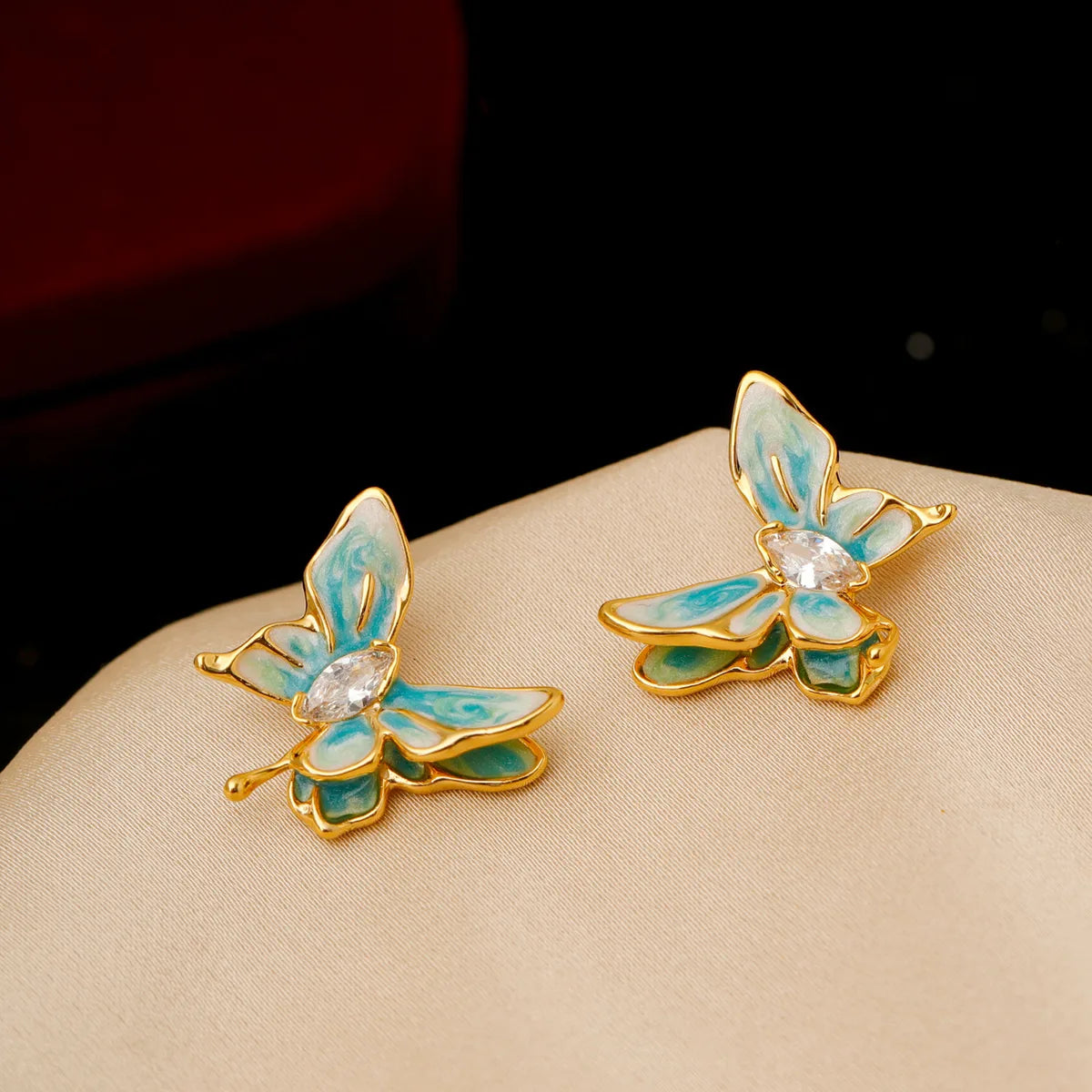 1 Pair Casual Retro Simple Style Butterfly Enamel Plating Copper Zircon 18K Gold Plated Ear Studs